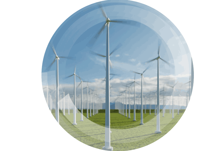 Wind turbines on grassy field